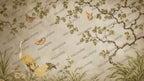 Sage Chinoiserie Peacock Wallpaper : Vintage Blossom Garden Mural - View 2