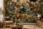 Jungle Safari Animals Wallpaper : Teal Rainforest Kids Wall Mural - View 7