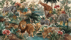 Jungle Safari Animals Wallpaper : Teal Rainforest Kids Wall Mural - View 2