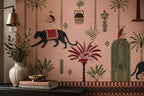 Blush Pink Panther and Palm Wallpaper : Moroccan Folk Jungle Mural - View 3