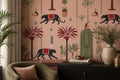 Blush Pink Panther and Palm Wallpaper : Moroccan Folk Jungle Mural