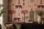 Blush Pink Panther and Palm Wallpaper : Moroccan Folk Jungle Mural