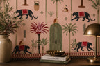 Blush Pink Panther and Palm Wallpaper : Moroccan Folk Jungle Mural - View 2