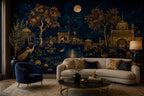 Midnight Palace Wallpaper : Gold Indian Pavilion and Moon Mural - View 3