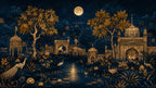 Midnight Palace Wallpaper : Gold Indian Pavilion and Moon Mural - View 2