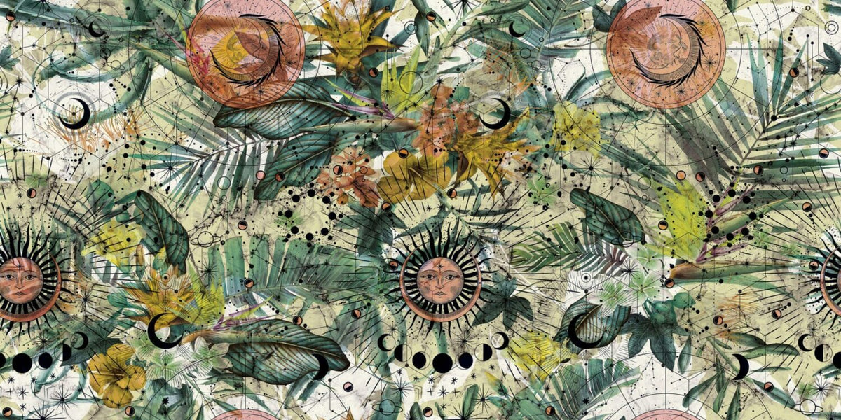 Retro Botanical Wallpaper : Geometric Flower Sunburst Mural - View 2