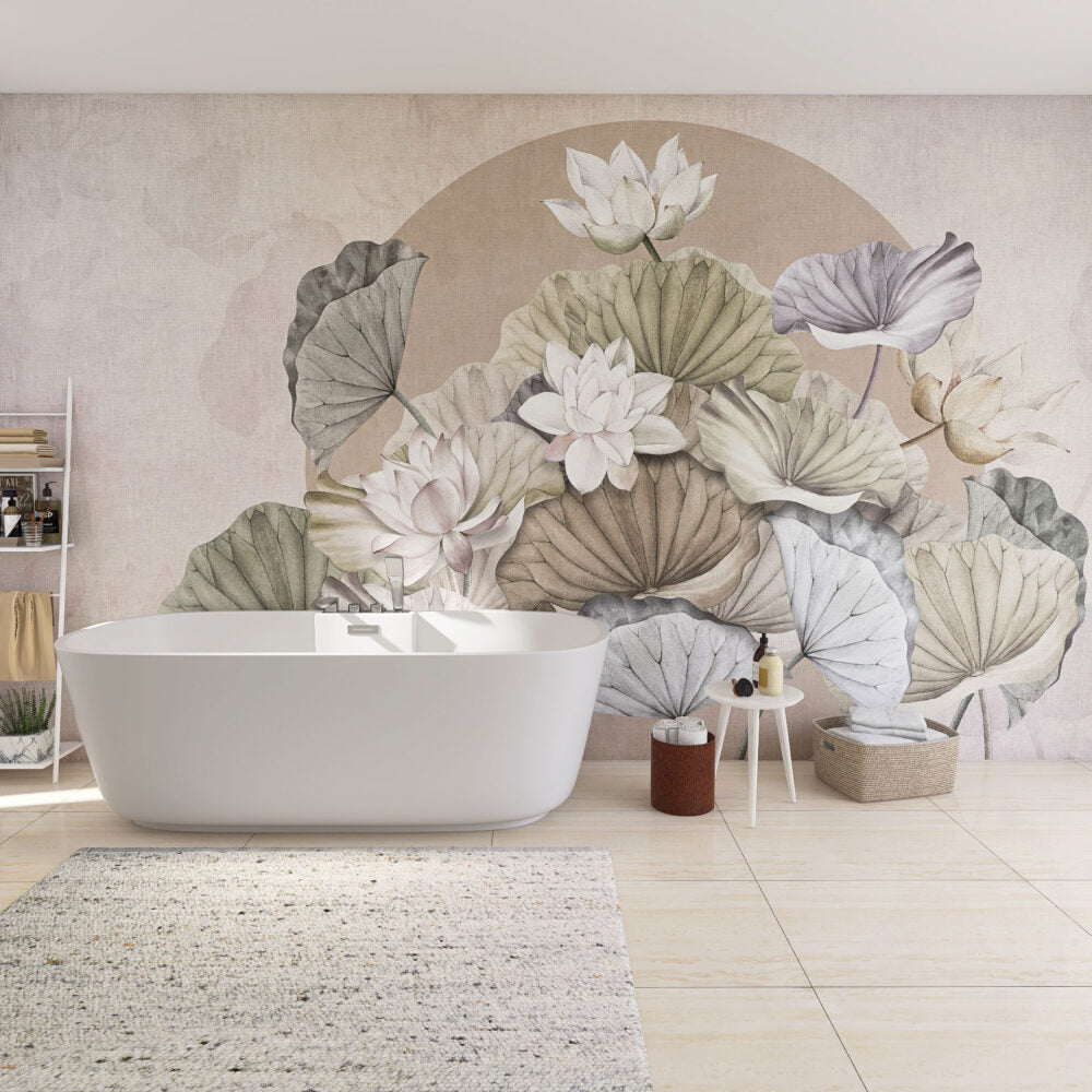 Blush Lotus Wallpaper : Large Lotus Flower Leaf Mural