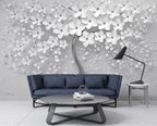 Grey Blossom Tree Wallpaper : 3D White Flower Mural - View 3
