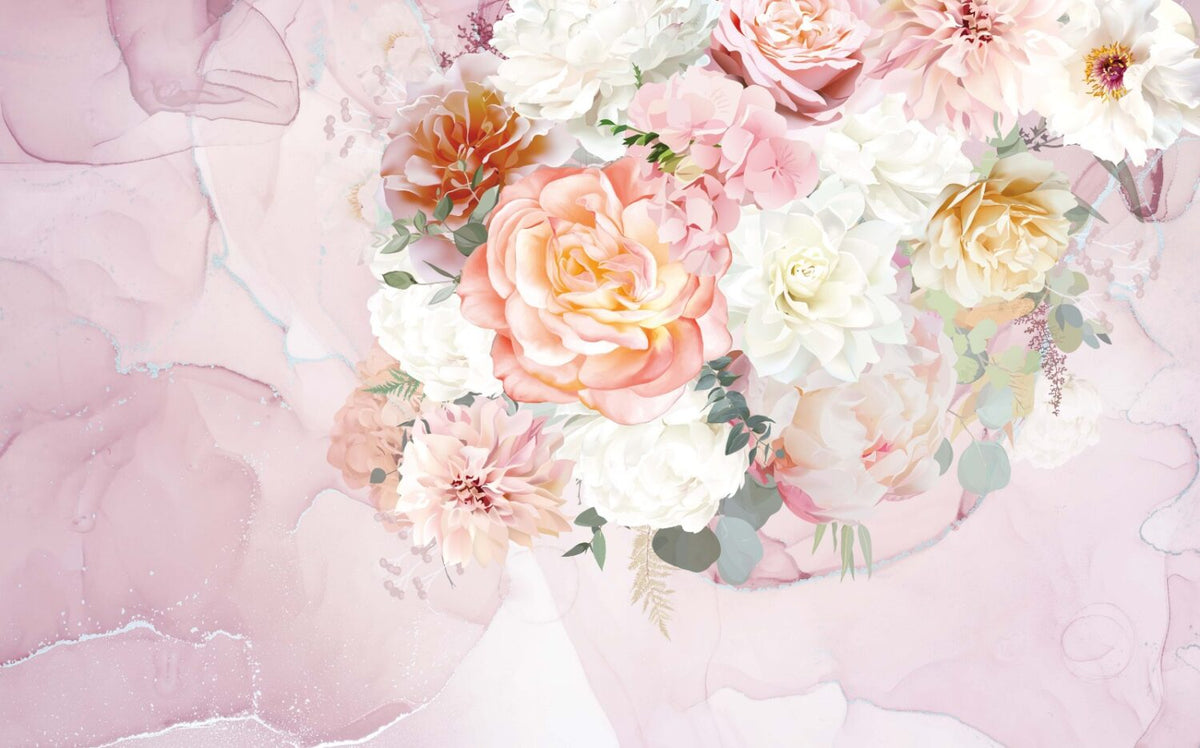 Blush Peony Wallpaper : Large Watercolor Rose Mural - View 2