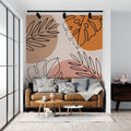 Orange Boho Leaf Wallpaper : Line Art Terracotta Shapes Mural