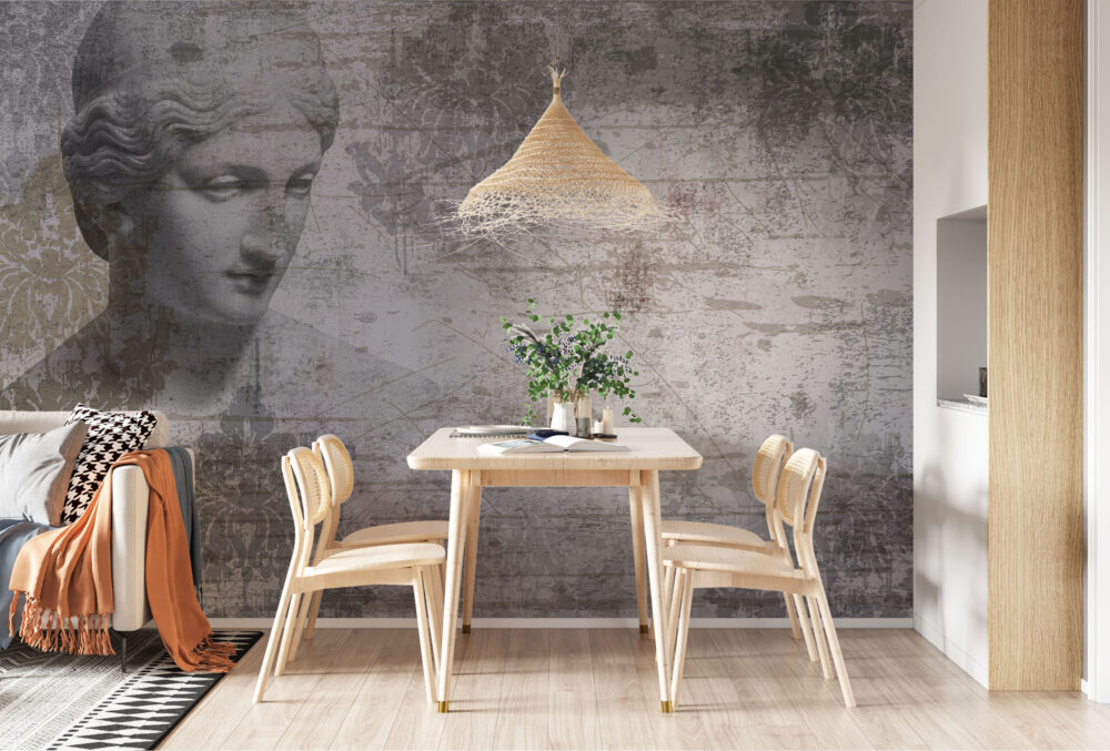 Classical Bust Wallpaper : Distressed Grey Plaster Statue Mural - View 3