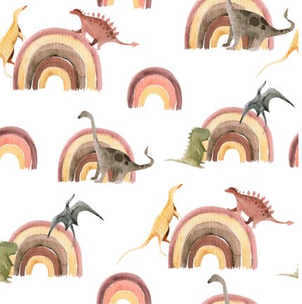 Dinosaur Rainbow Wallpaper : Kids Boho Pattern - View 2