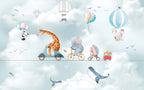 Cycling Giraffe Wallpaper : Animals on Bikes Sky Mural - View 2
