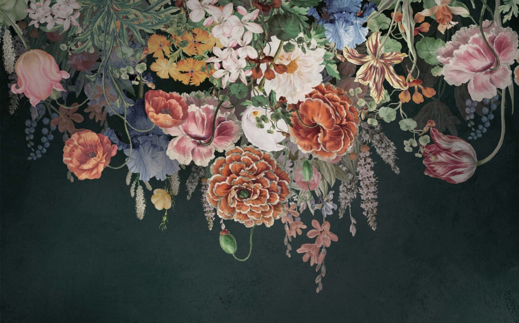 Dark Hanging Flowers Wallpaper : Rust Dahlia Cascade Mural - View 2