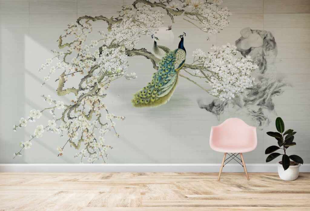 Peacock Blossom Wallpaper : Chinoiserie Branch Mural - View 3