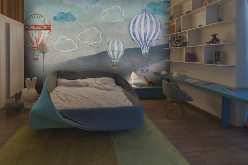 Watercolor Hot Air Balloon Wallpaper : Pastel Hills Kids Mural