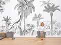 Sketched Dinosaur Wallpaper : Black And White Prehistoric Jungle Mural