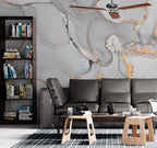 Pale Grey Marble Wallpaper : Soft Gold Vein Alcohol Ink Mural - View 2