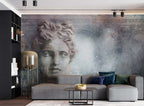 Classical Sculpture Wallpaper : Distressed Greek Head Statue Mural