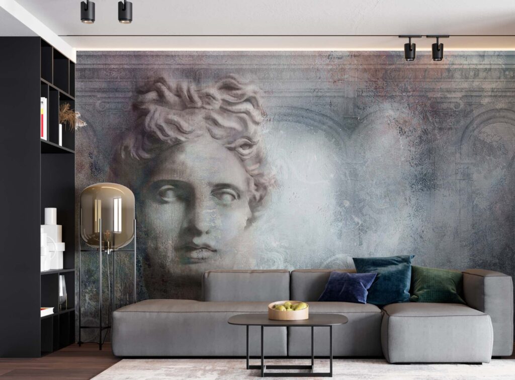 Classical Sculpture Wallpaper : Distressed Greek Head Statue Mural