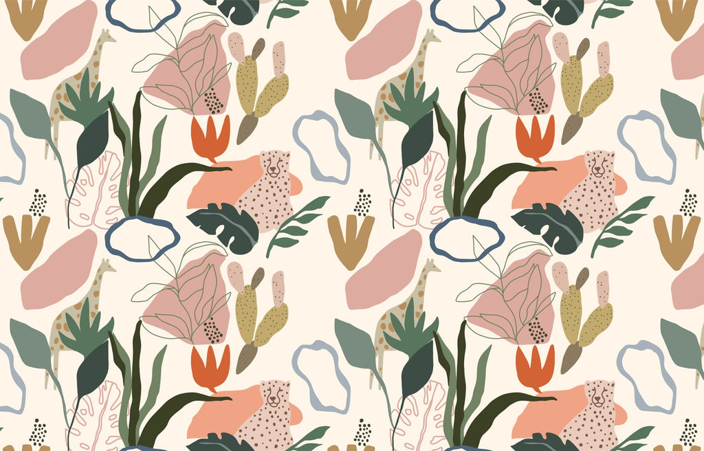 Pastel Abstract Garden Wallpaper : Playful Organic Shapes Mural - View 2