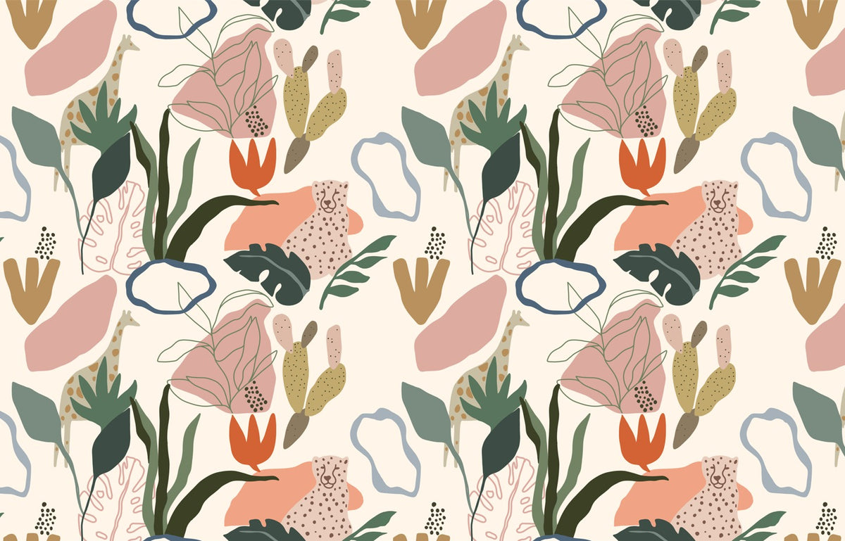 Pastel Abstract Garden Wallpaper : Playful Organic Shapes Mural - View 2