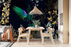 Emerald Parrot Night Wallpaper : Dark Botanical Bird Mural - View 4