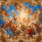 Close-up of the baroque angel sky fresco wallpaper design