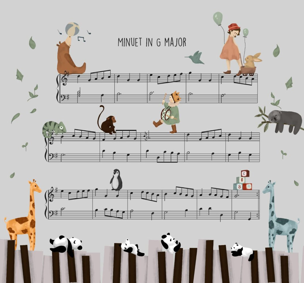 Music Notes Wallpaper : Animals on Sheet Music Kids Mural - View 2