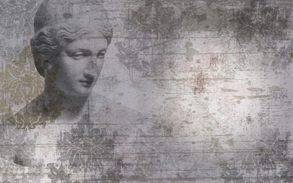 Classical Bust Wallpaper : Distressed Grey Plaster Statue Mural - View 2