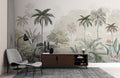 Misty Tropical Garden Wallpaper : Soft Palm and Oak Landscape Mural
