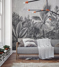 Black and White Palm Wallpaper : Engraved Tropical Flower Mural