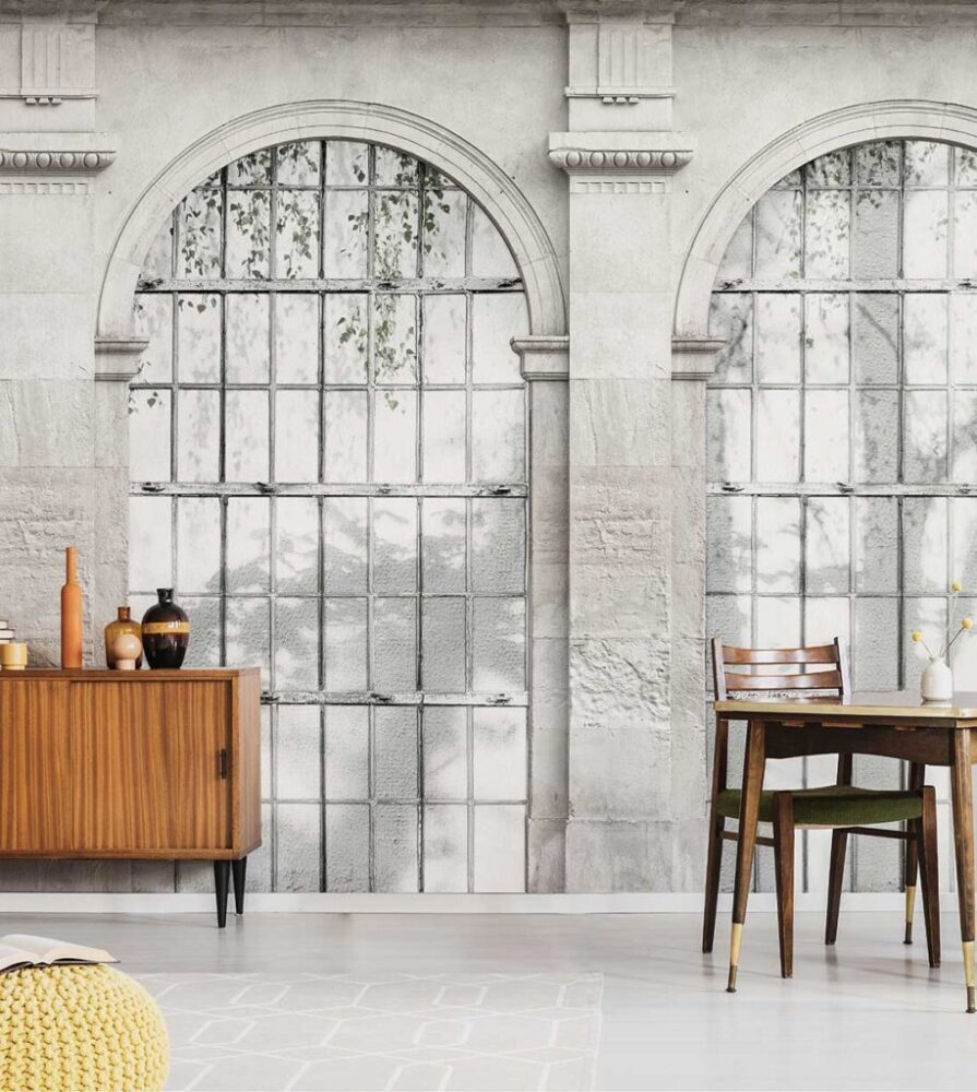 Concrete Arched Window Wallpaper : Industrial Loft Mural