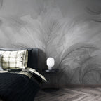 Grey Feather Palm Wallpaper : Soft Monochrome Leaf Mural