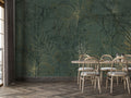 Dark Green Leaf Outline Wallpaper : Gold Line Botanical Mural