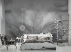 Grey Feather Palm Wallpaper : Soft Monochrome Leaf Mural - View 3