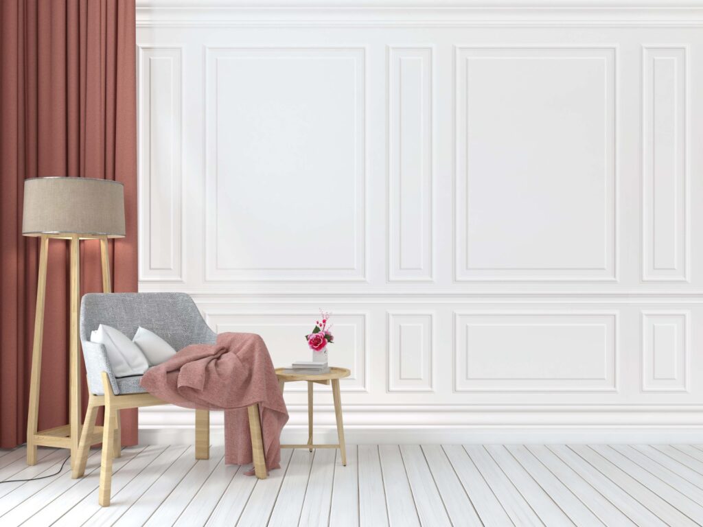 White Wall Panel Wallpaper : Classic Molding Effect Mural - View 3