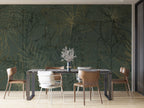 Dark Green Leaf Outline Wallpaper : Gold Line Botanical Mural - View 3