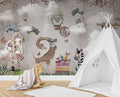 Airplane Balloon Animals Wallpaper : Vintage Sky Kids Mural