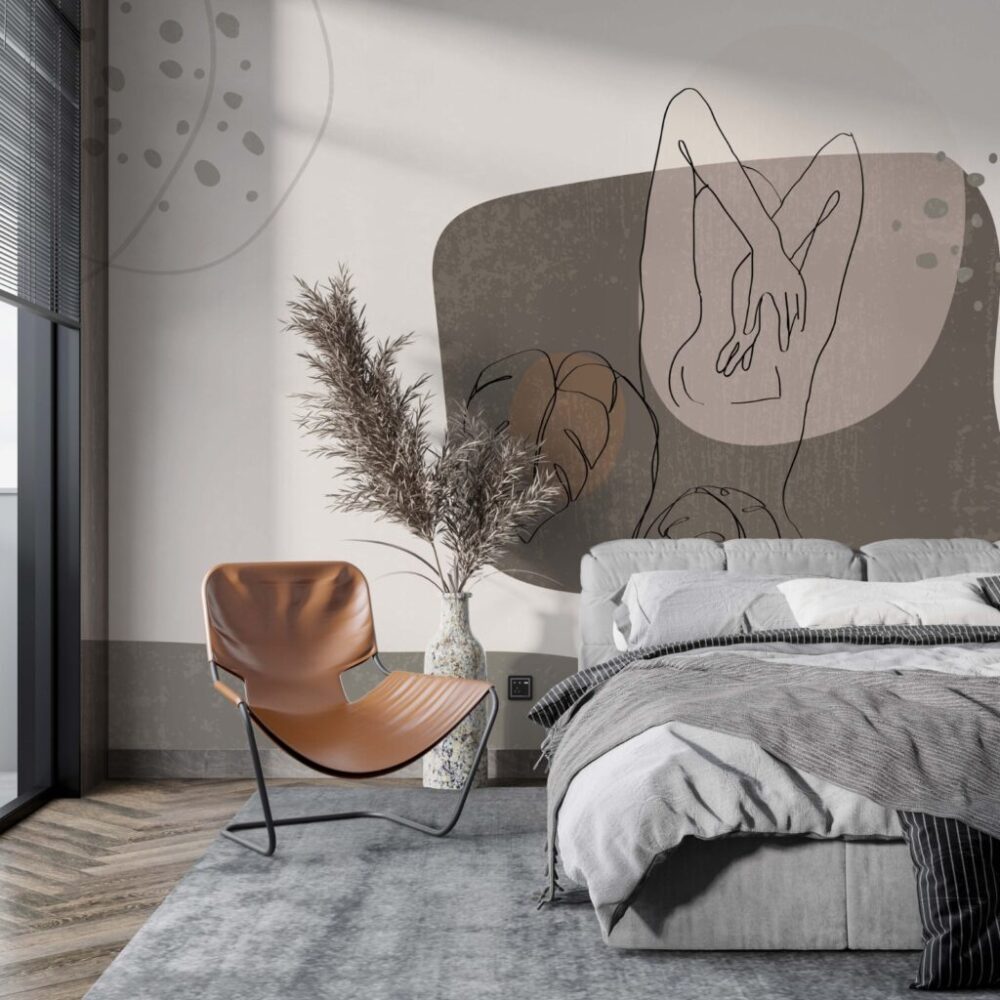 Line Art Woman Wallpaper : Earthy Abstract Figure Mural