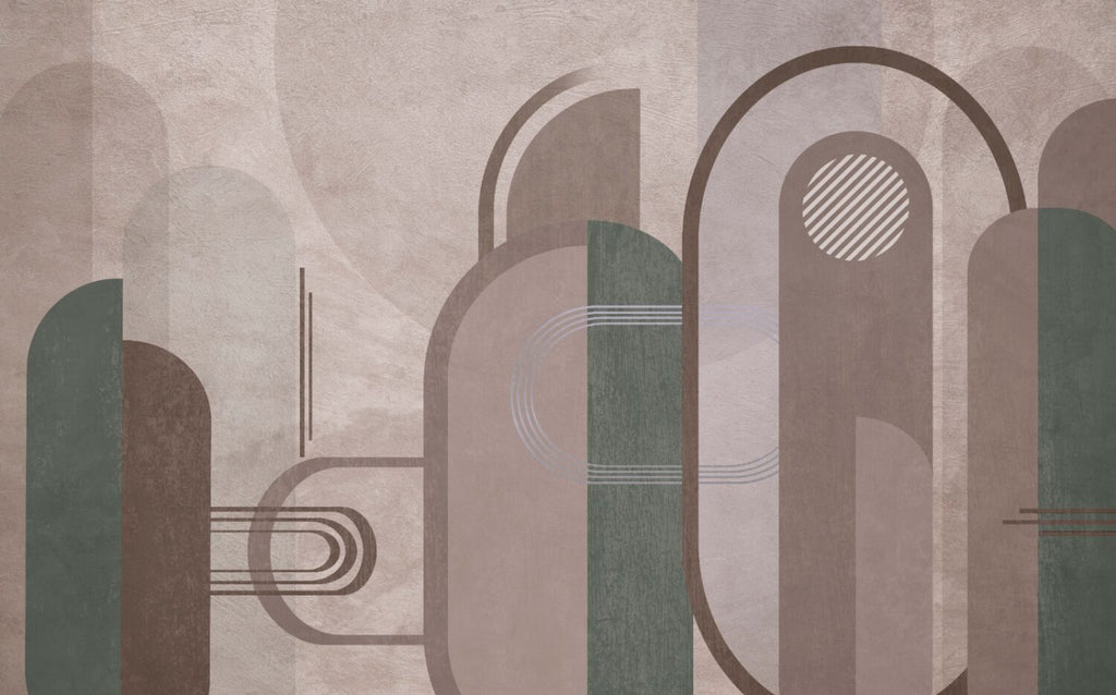 Grey and Burgundy Arch Wallpaper : Geometric Gold Line Mural - View 3