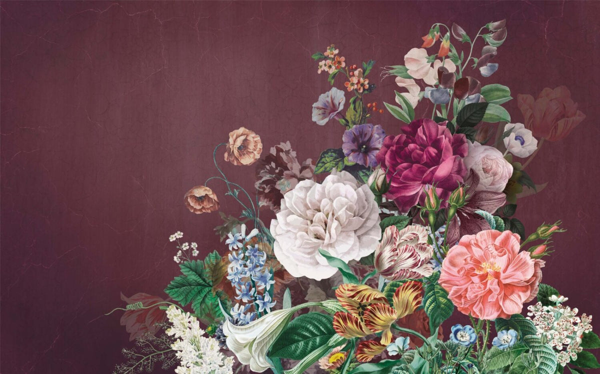 Burgundy Peony Wallpaper : Dark Romantic Floral Mural - View 2