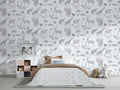Soft Blue Animal Kingdom Wallpaper : Watercolor Wildlife Pattern