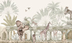Ancient Ruins Safari Wallpaper : Soft Jungle Animal Mural - View 2