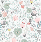 Soft Floral Wallpaper : Pink and Mint Blossom Pattern - View 2