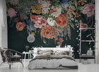 Dark Hanging Flowers Wallpaper : Rust Dahlia Cascade Mural - View 4