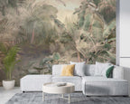 Misty Exotic Palm Wallpaper : Hazy Tropical Leaves Mural - View 3