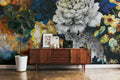 Dark Bouquet Wallpaper : Gold Navy Peony Flowers On Black Mural