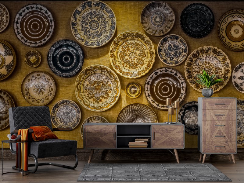 Decorative Plates Wallpaper : Gold Ornamental Dish Mural