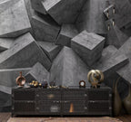 3D Concrete Cube Wallpaper : Grey Geometric Blocks Mural